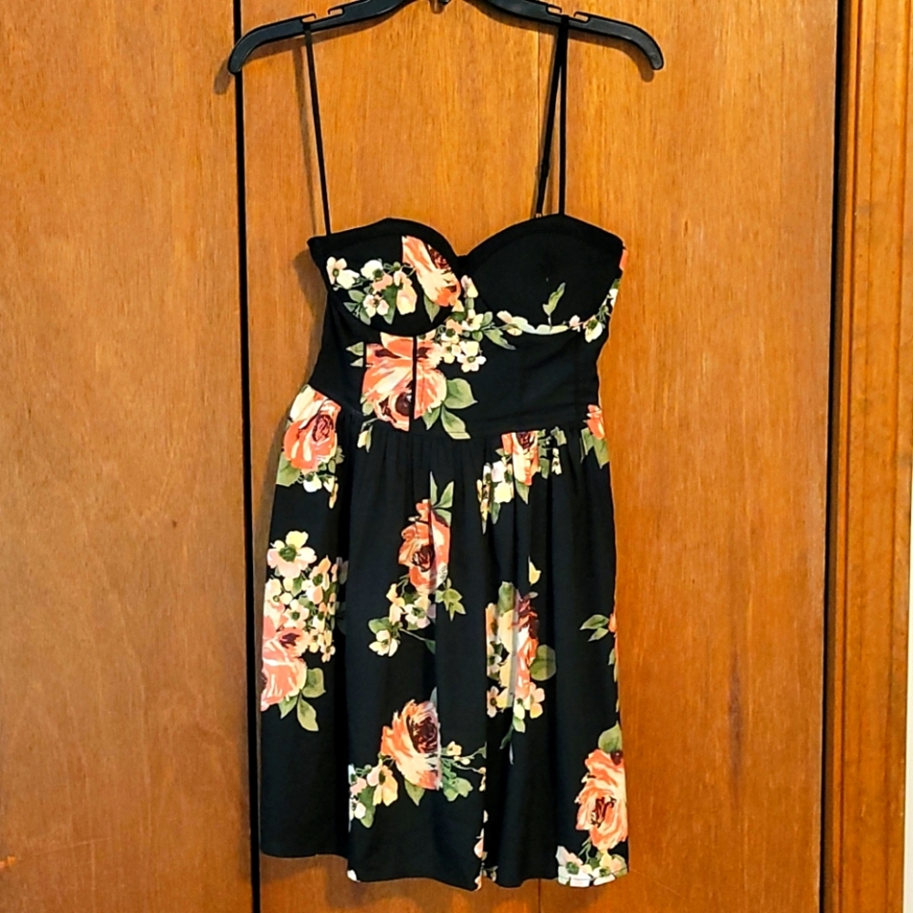 Black Floral Dress, Size Small